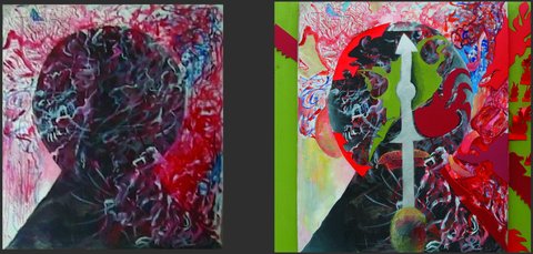 n1 oil on canvas 100x90cm 2000 before Andrei n2 colage 100x102cm 2007 after Florin